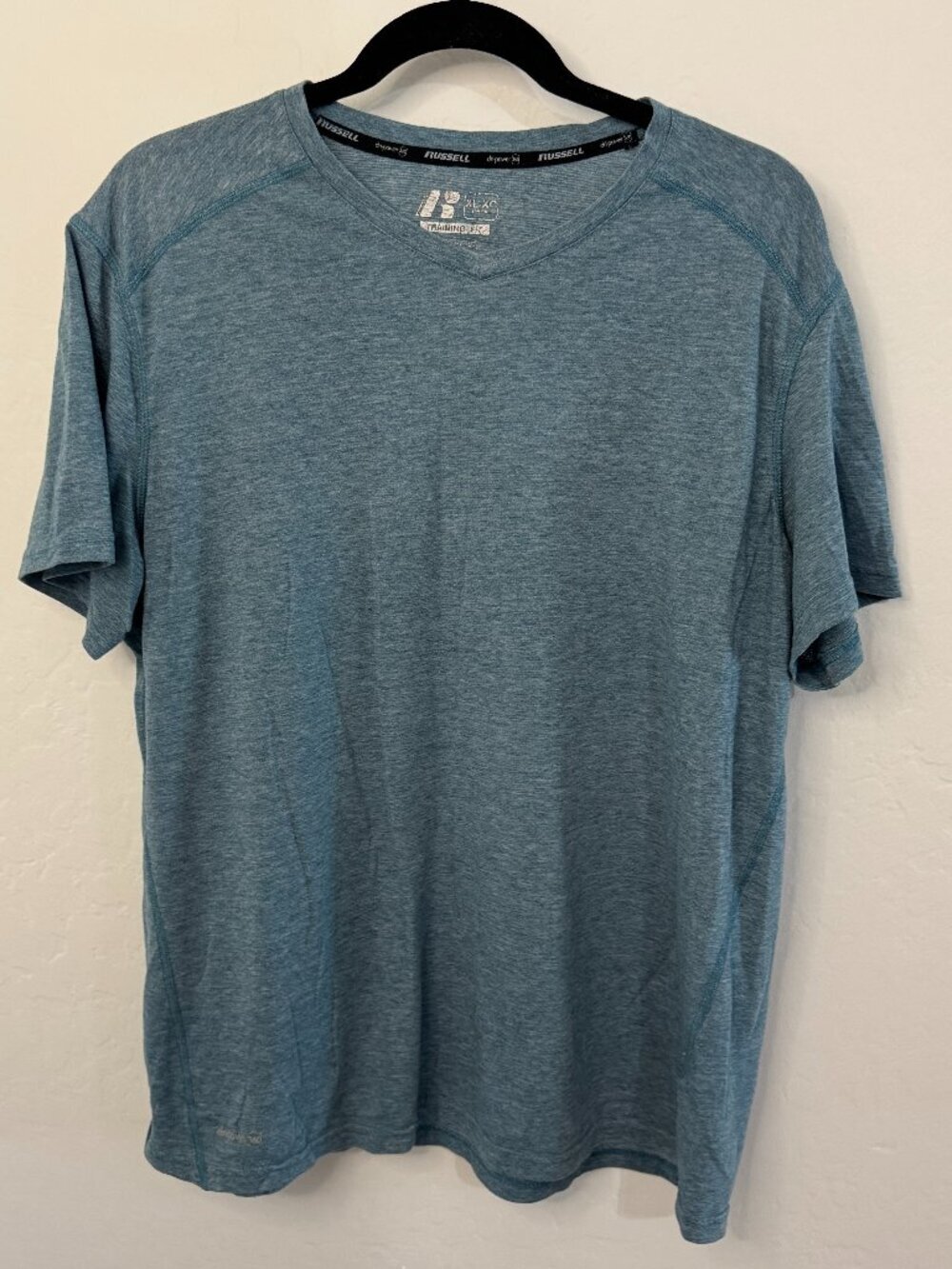 Russell Dri-Power 360 Blue Heather V-Neck Athletic Tee | Size XL